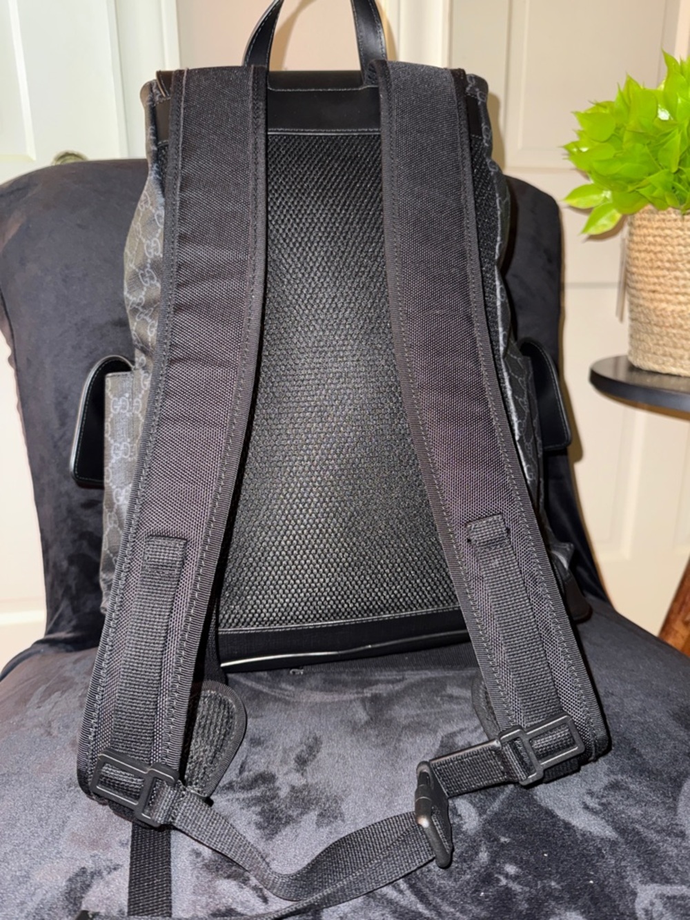 Gucci Black GG Supreme Backpack with Red and Blue Web Stripes - Picture 6 of 12